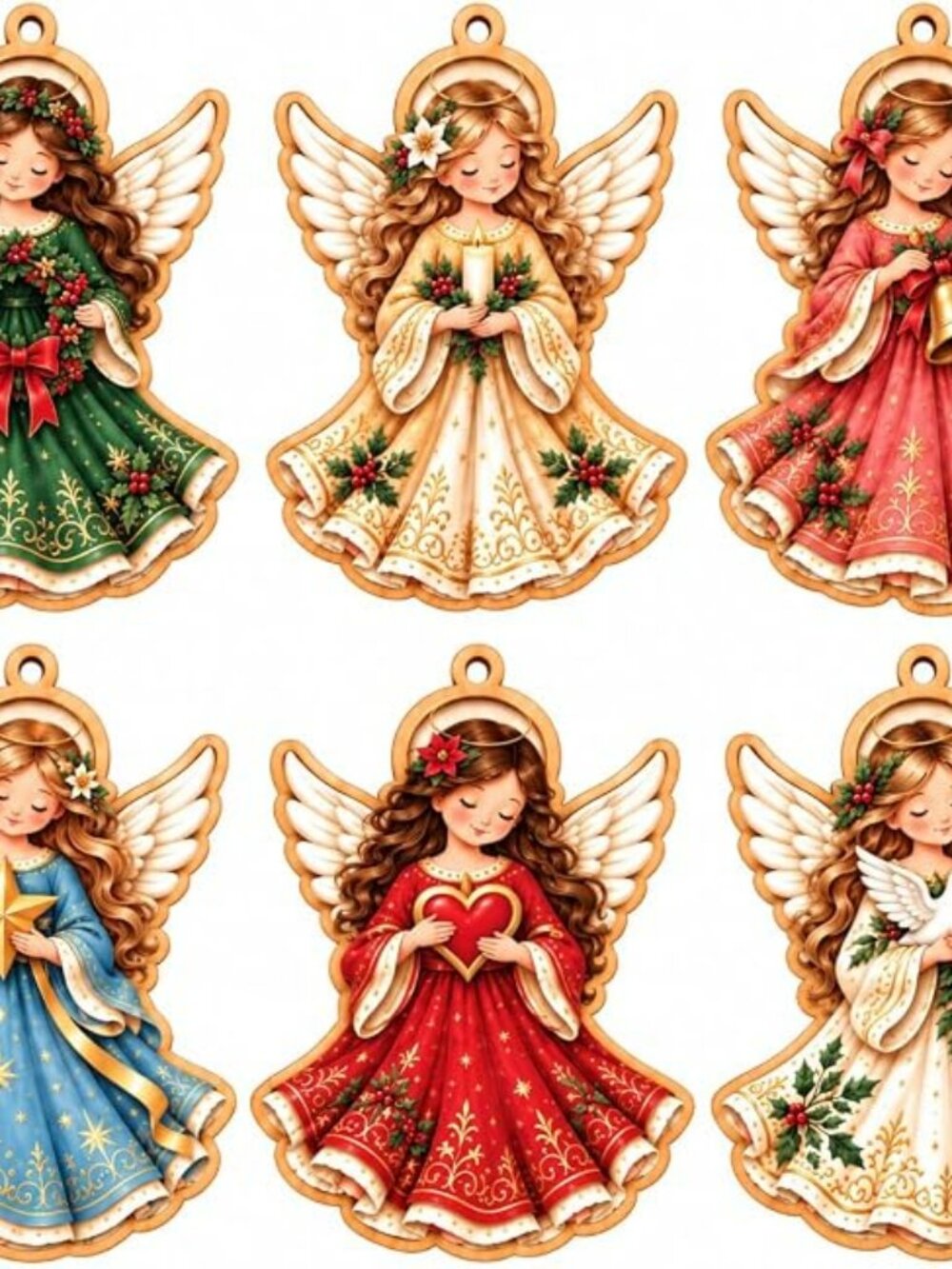Christmas Tree Ornaments Set, Angel Ornaments, Wooden Christmas Decor